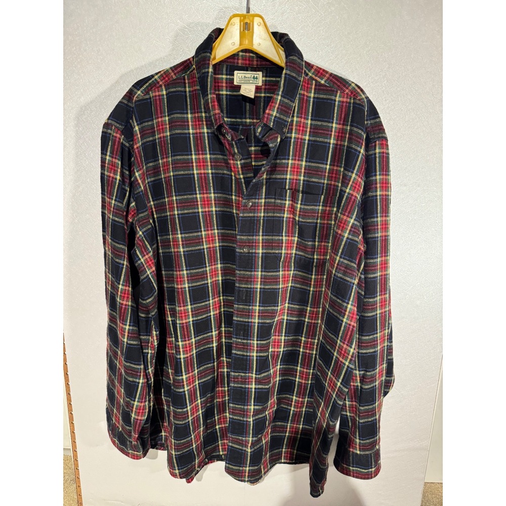 Vintage L.L. Bean Tartan Plaid Flannel Popover Shirt Mens XXL 90s Chest Pocket